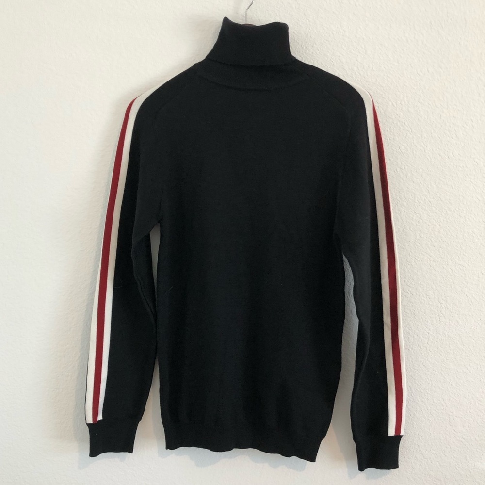 Coofandy Black Turtleneck Sweater with Red and White racer strips Small